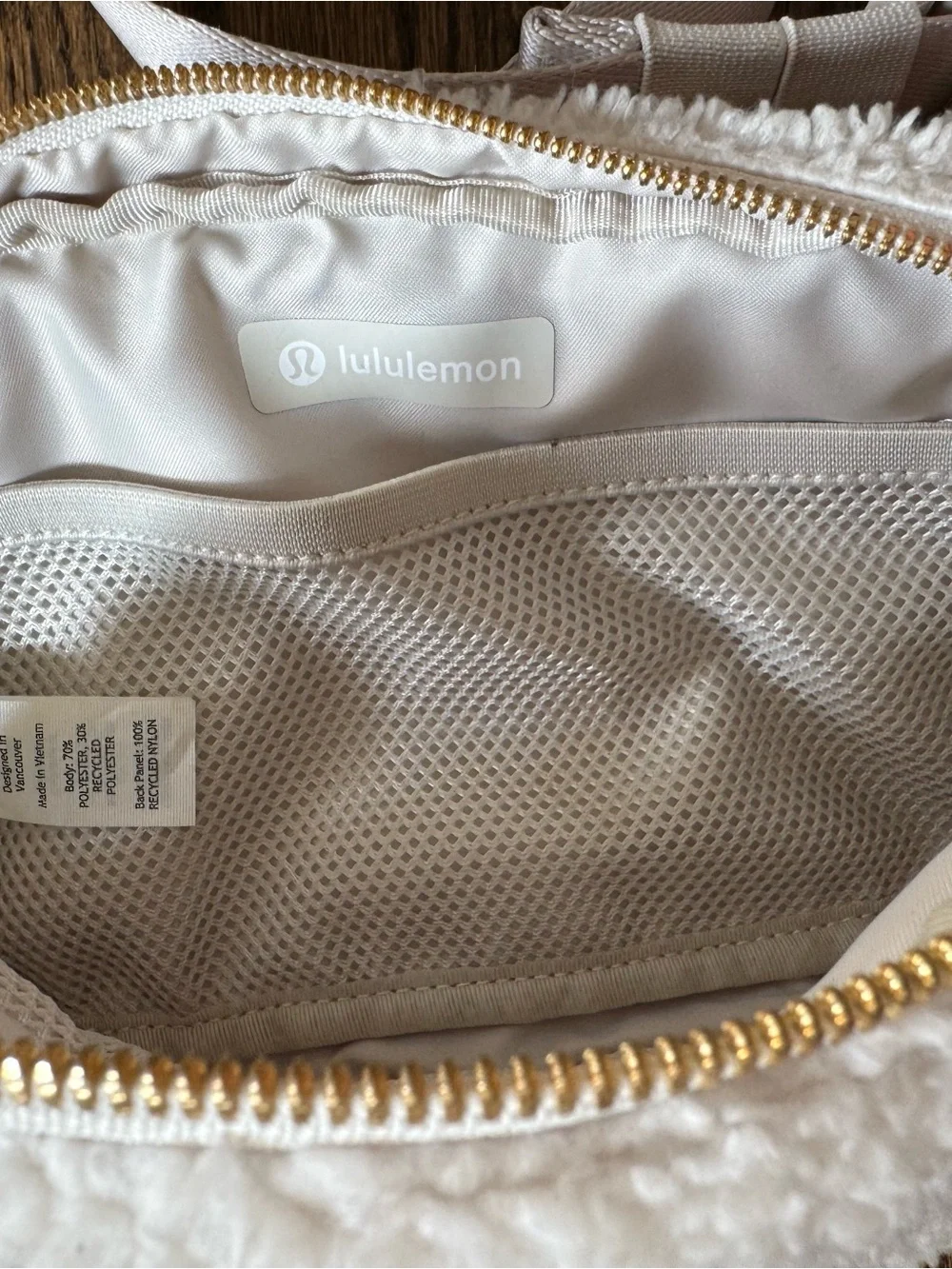 lululemon athletica Cream Sherpa Waist Pouch with Gold Accent